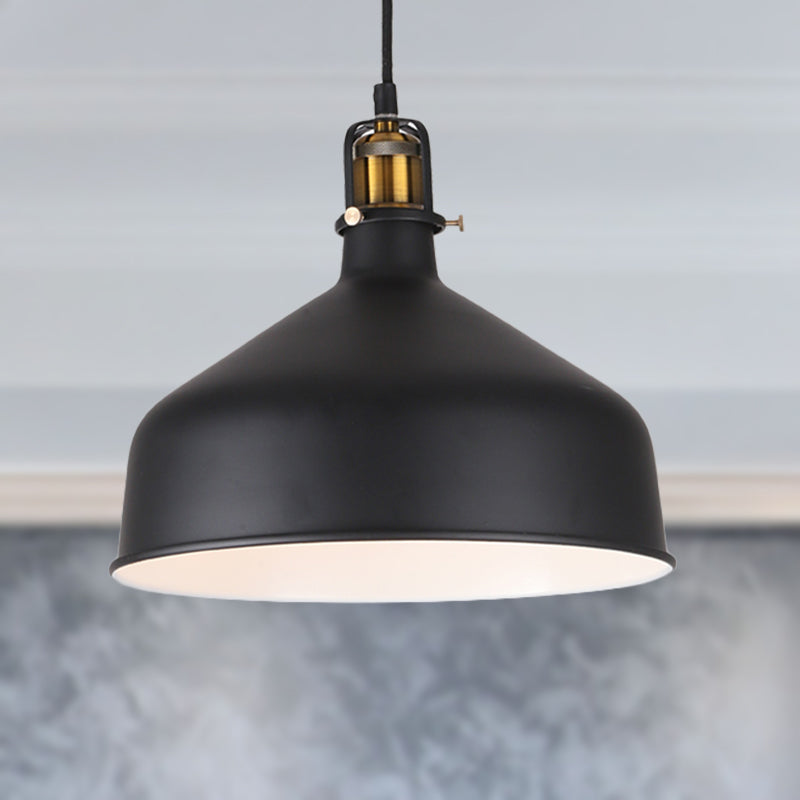 8"/12" Width 1 Bulb Pendant Light with Barn Shade Metal Retro Stylish Dining Room Ceiling Fixture in Black/White Black Clearhalo 'Ceiling Lights' 'Modern Pendants' 'Modern' 'Pendant Lights' 'Pendants' Lighting' 250229