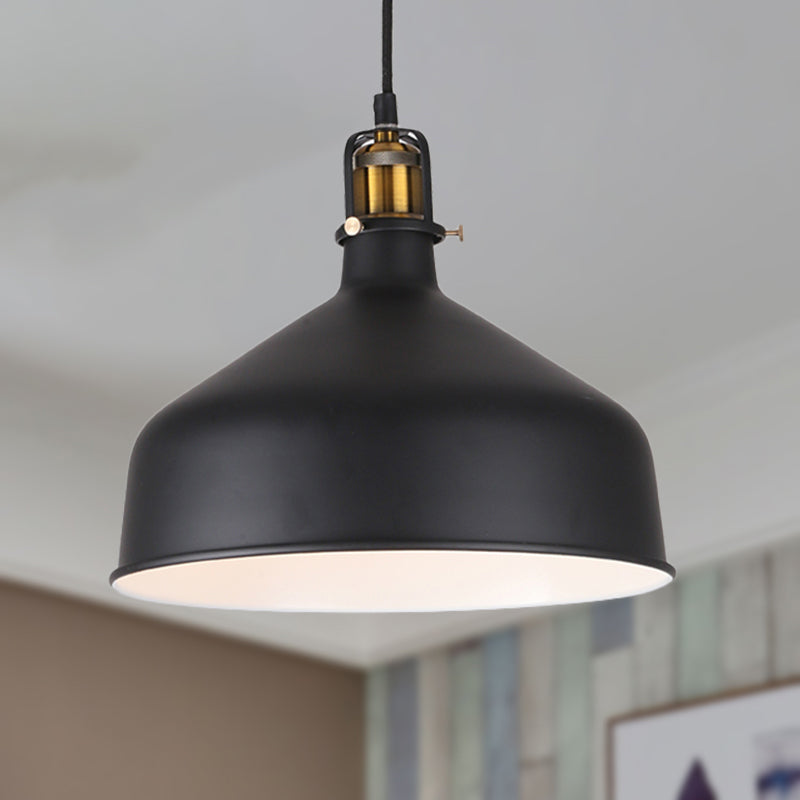 8"/12" Width 1 Bulb Pendant Light with Barn Shade Metal Retro Stylish Dining Room Ceiling Fixture in Black/White Clearhalo 'Ceiling Lights' 'Modern Pendants' 'Modern' 'Pendant Lights' 'Pendants' Lighting' 250231