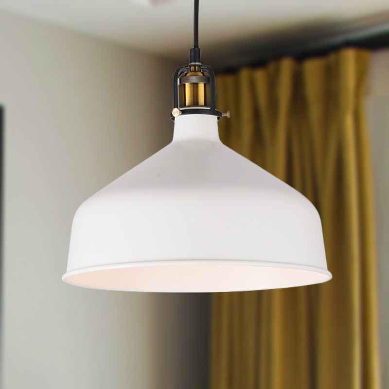 8"/12" Width 1 Bulb Pendant Light with Barn Shade Metal Retro Stylish Dining Room Ceiling Fixture in Black/White Clearhalo 'Ceiling Lights' 'Modern Pendants' 'Modern' 'Pendant Lights' 'Pendants' Lighting' 250234