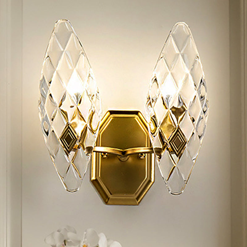 Clear Crystal Rhombus Wall Sconce Lamp Modern Style 1/2-Head Brass Wall Light for Living Room Clearhalo 'Cast Iron' 'Glass' 'Industrial' 'Modern wall lights' 'Modern' 'Tiffany' 'Traditional wall lights' 'Wall Lamps & Sconces' 'Wall Lights' Lighting' 250261