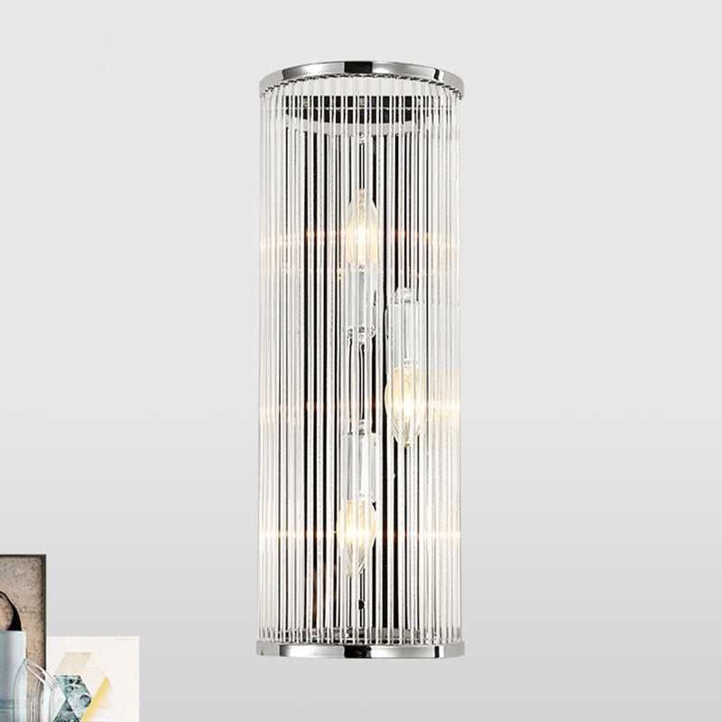 3 Lights Bedroom Wall Sconce Fixture Modernist Style Chrome Finish Wall Light with Cylinder Clear Crystal Shade Chrome Clearhalo 'Modern wall lights' 'Modern' 'Wall Lamps & Sconces' 'Wall Lights' Lighting' 250272