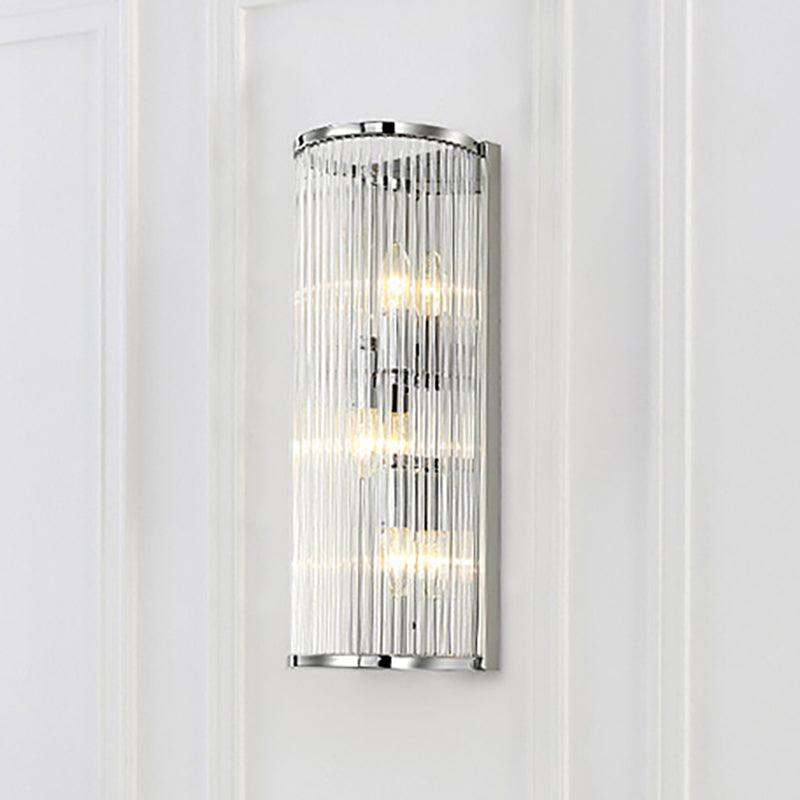 3 Lights Bedroom Wall Sconce Fixture Modernist Style Chrome Finish Wall Light with Cylinder Clear Crystal Shade Clearhalo 'Modern wall lights' 'Modern' 'Wall Lamps & Sconces' 'Wall Lights' Lighting' 250273