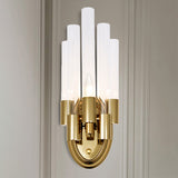 Tubed Frosted Glass Wall Lighting Modern Stylish 1 Light Brass Finish Wall Sconce Lamp for Living Room Clearhalo 'Modern wall lights' 'Modern' 'Wall Lamps & Sconces' 'Wall Lights' Lighting' 250283