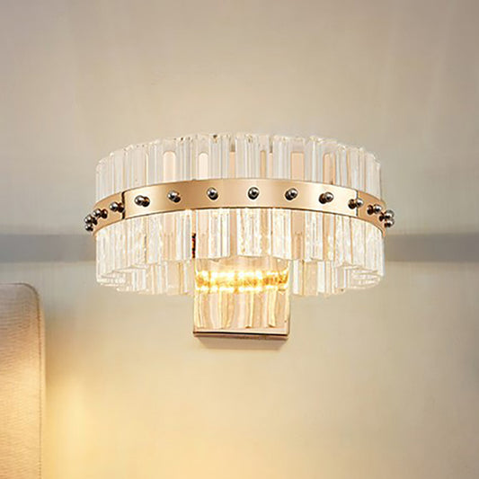 Clear Crystal Round Wall Mount Lighting Contemporary Style LED Gold Finish Wall Lamp for Bedroom Gold Clearhalo 'Modern wall lights' 'Modern' 'Wall Lamps & Sconces' 'Wall Lights' Lighting' 250298