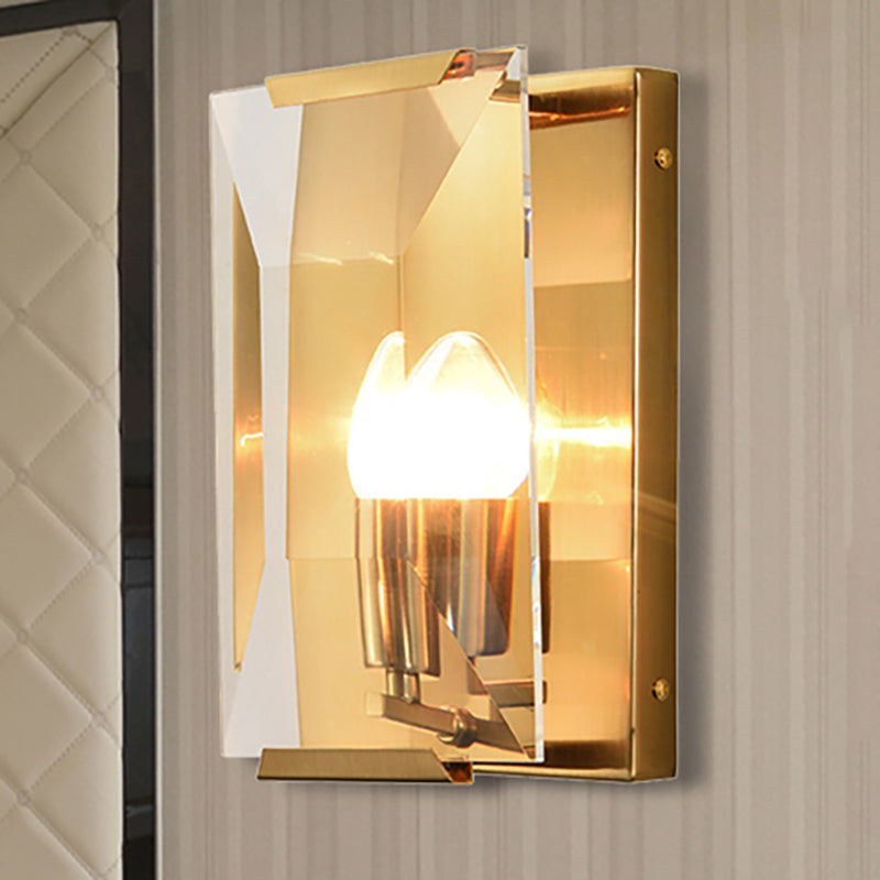 Black/Brass Finish Rectangular Sconce Light Modernism Style 1 Bulb Metal Wall Mount Light with Clear Faceted Crystal Brass Clearhalo 'Modern wall lights' 'Modern' 'Wall Lamps & Sconces' 'Wall Lights' Lighting' 250300