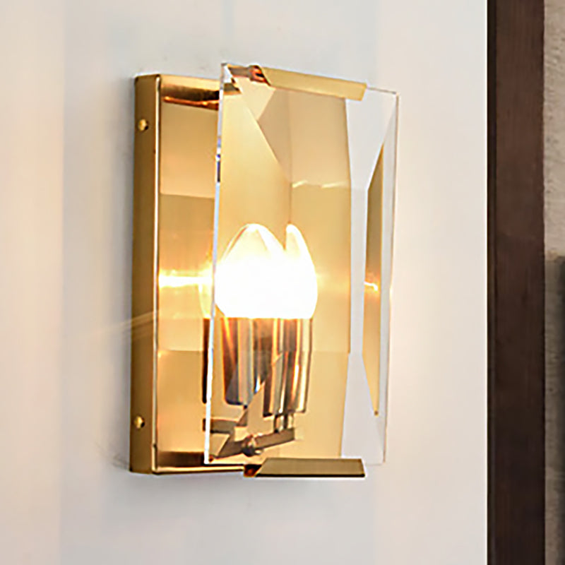 Black/Brass Finish Rectangular Sconce Light Modernism Style 1 Bulb Metal Wall Mount Light with Clear Faceted Crystal Clearhalo 'Modern wall lights' 'Modern' 'Wall Lamps & Sconces' 'Wall Lights' Lighting' 250301