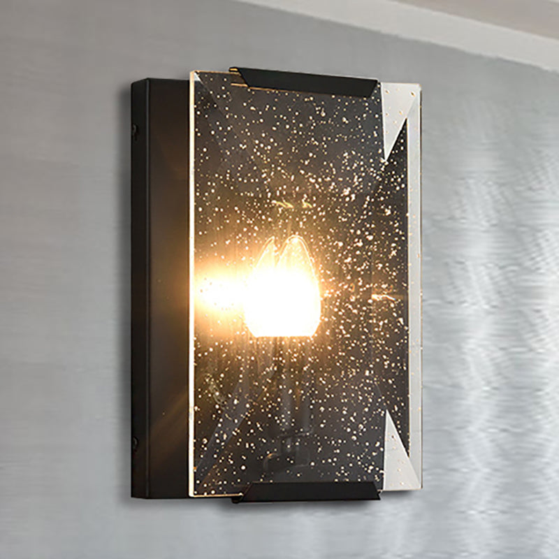 Black/Brass Finish Rectangular Sconce Light Modernism Style 1 Bulb Metal Wall Mount Light with Clear Faceted Crystal Clearhalo 'Modern wall lights' 'Modern' 'Wall Lamps & Sconces' 'Wall Lights' Lighting' 250303