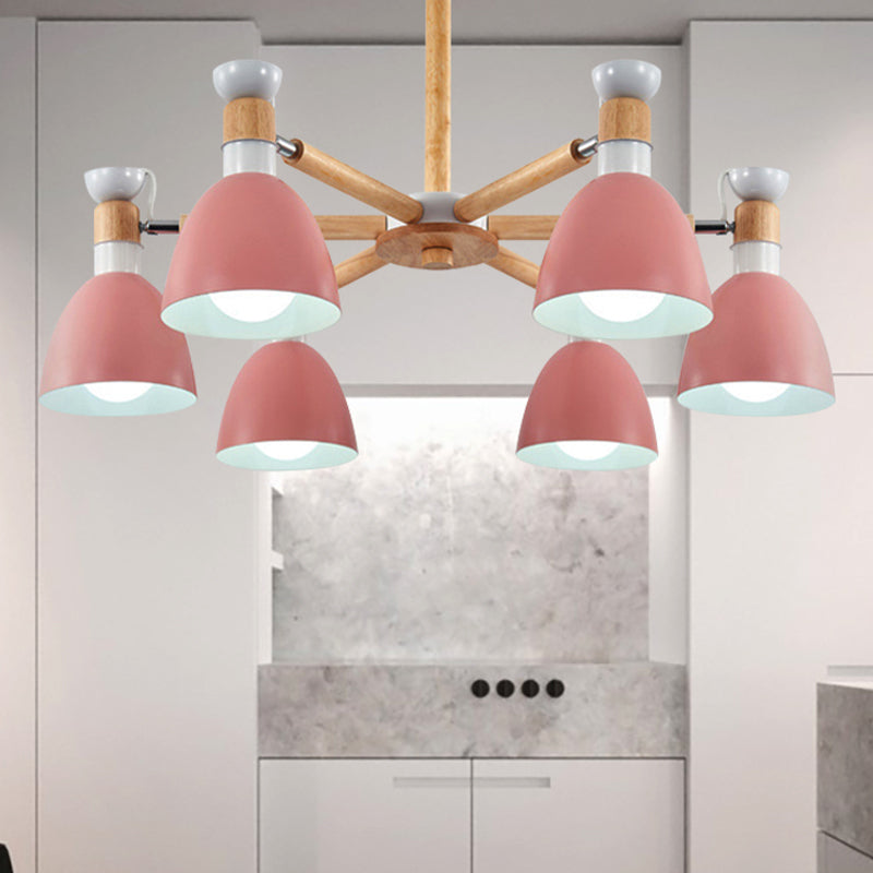 Metal Bowl Shade Ceiling Light Boys Girls Bedroom Six Lights Macaron Chandelier Pink Clearhalo 'Ceiling Lights' 'Chandeliers' Lighting' options 250320_919d695f-ec61-4861-be14-56ff0b47a4ad