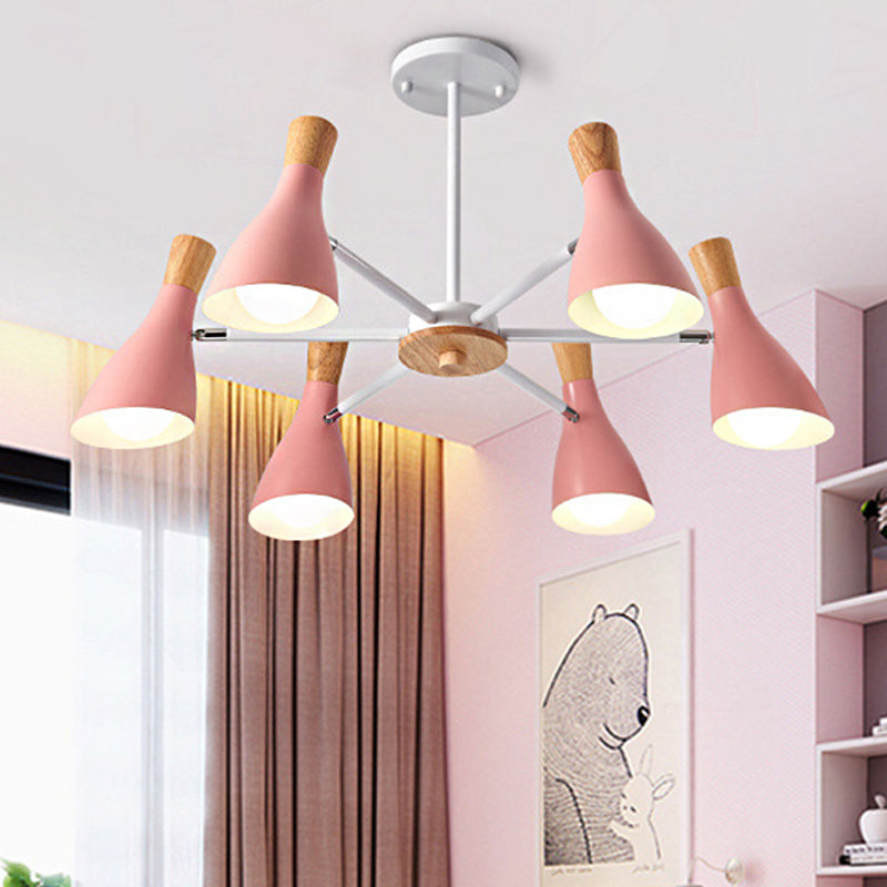6 Lights Bottle Hanging Light Nordic Style Metal Chandelier for Girls Bedroom Cloth Shop Pink Clearhalo 'Ceiling Lights' 'Chandeliers' Lighting' options 250372_d19be3c3-bac9-40a7-8895-75597d906ee5