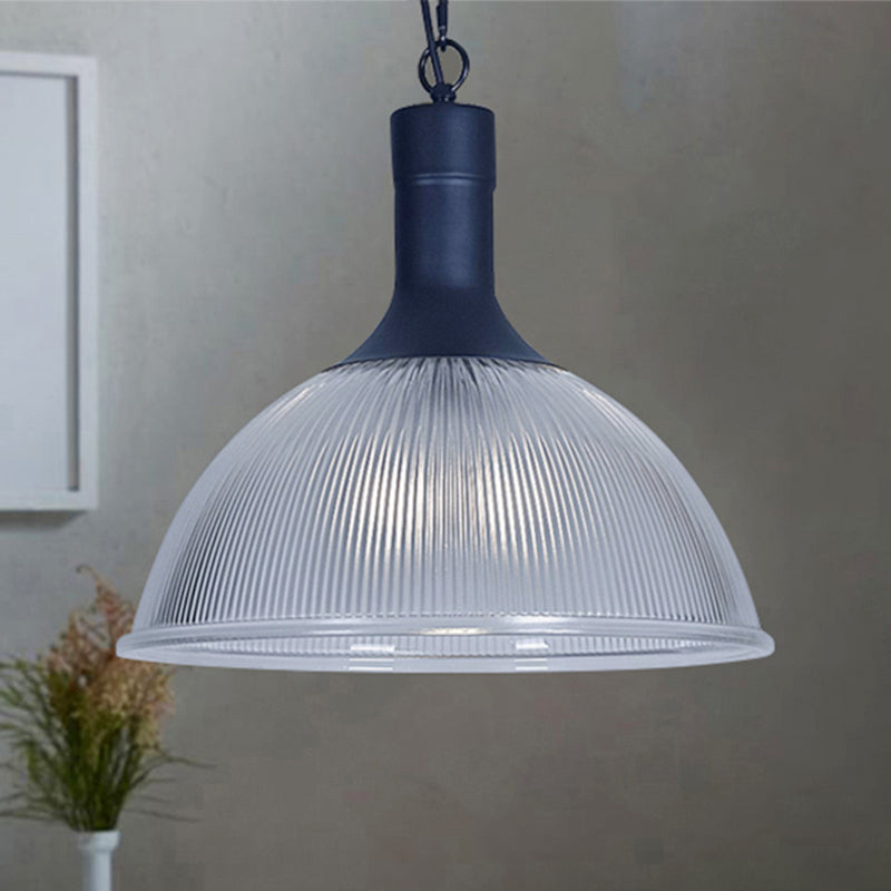 Rust/Black Dome Ceiling Light Industrial Ribbed Glass 1 Light Living Room Pendant Lighting Fixture Clearhalo 'Ceiling Lights' 'Glass shade' 'Glass' 'Industrial Pendants' 'Industrial' 'Middle Century Pendants' 'Pendant Lights' 'Pendants' 'Tiffany' Lighting' 250375