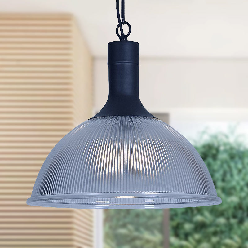 Rust/Black Dome Ceiling Light Industrial Ribbed Glass 1 Light Living Room Pendant Lighting Fixture Clearhalo 'Ceiling Lights' 'Glass shade' 'Glass' 'Industrial Pendants' 'Industrial' 'Middle Century Pendants' 'Pendant Lights' 'Pendants' 'Tiffany' Lighting' 250376