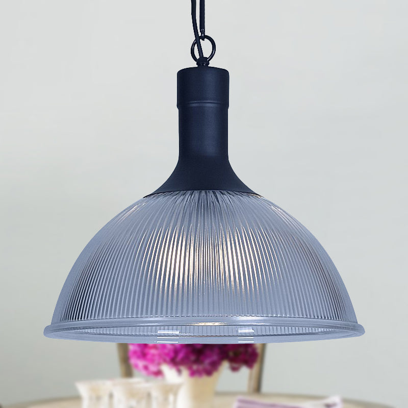 Rust/Black Dome Ceiling Light Industrial Ribbed Glass 1 Light Living Room Pendant Lighting Fixture Clearhalo 'Ceiling Lights' 'Glass shade' 'Glass' 'Industrial Pendants' 'Industrial' 'Middle Century Pendants' 'Pendant Lights' 'Pendants' 'Tiffany' Lighting' 250377