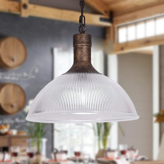 Rust/Black Dome Ceiling Light Industrial Ribbed Glass 1 Light Living Room Pendant Lighting Fixture Clearhalo 'Ceiling Lights' 'Glass shade' 'Glass' 'Industrial Pendants' 'Industrial' 'Middle Century Pendants' 'Pendant Lights' 'Pendants' 'Tiffany' Lighting' 250379