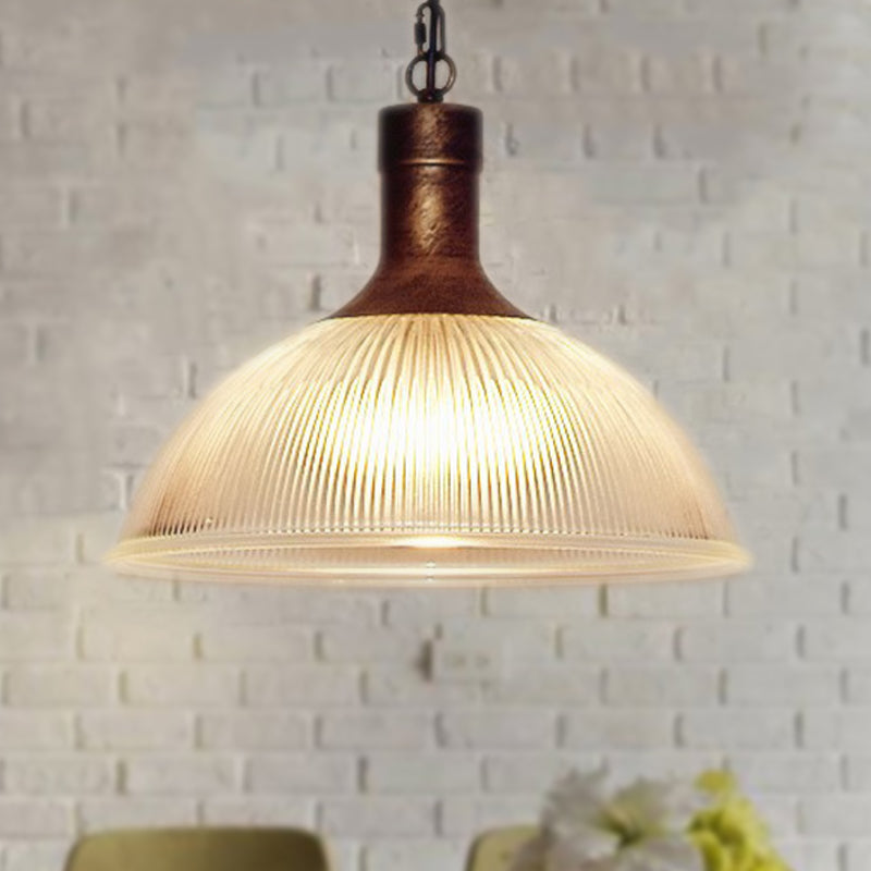 Rust/Black Dome Ceiling Light Industrial Ribbed Glass 1 Light Living Room Pendant Lighting Fixture Clearhalo 'Ceiling Lights' 'Glass shade' 'Glass' 'Industrial Pendants' 'Industrial' 'Middle Century Pendants' 'Pendant Lights' 'Pendants' 'Tiffany' Lighting' 250380