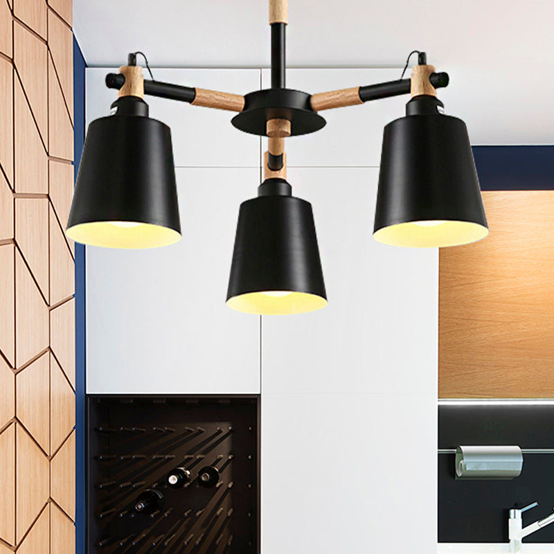 Trapezoid Shade Chandelier Modern Metal & Wood Ceiling Pendant for Child Bedroom Black Clearhalo 'Ceiling Lights' 'Chandeliers' Lighting' options 250390_733a579b-efa5-4db9-8414-f8613e5c1429
