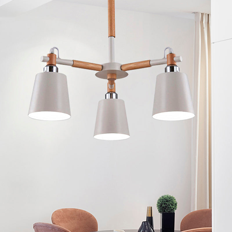Trapezoid Shade Chandelier Modern Metal & Wood Ceiling Pendant for Child Bedroom White Clearhalo 'Ceiling Lights' 'Chandeliers' Lighting' options 250392_8b38d5f7-d470-440c-bd93-59bf23597827