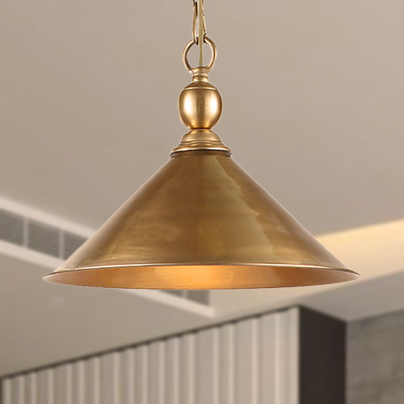 Metallic Brass Finish Pendant Light Fixture Tapered Shade 1 Light Mid Century Ceiling Light Brass C Clearhalo 'Art Deco Pendants' 'Cast Iron' 'Ceiling Lights' 'Ceramic' 'Crystal' 'Industrial Pendants' 'Industrial' 'Metal' 'Middle Century Pendants' 'Pendant Lights' 'Pendants' 'Tiffany' Lighting' 250403