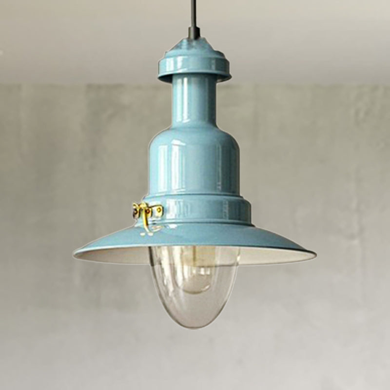 Industrial Stylish Saucer Ceiling Fixture 1 Light Metallic Pendant Lighting in Blue/Sky Blue/Yellow for Living Room Sky Blue Clearhalo 'Ceiling Lights' 'Modern Pendants' 'Modern' 'Pendant Lights' 'Pendants' Lighting' 250433