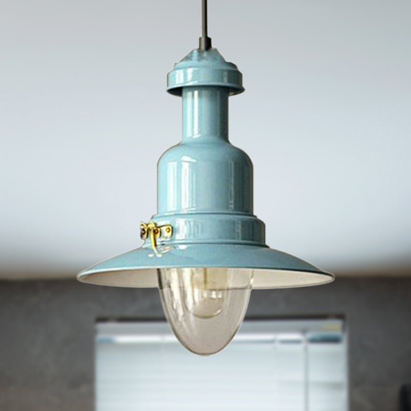 Industrial Stylish Saucer Ceiling Fixture 1 Light Metallic Pendant Lighting in Blue/Sky Blue/Yellow for Living Room Clearhalo 'Ceiling Lights' 'Modern Pendants' 'Modern' 'Pendant Lights' 'Pendants' Lighting' 250434