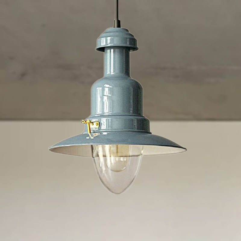 Industrial Stylish Saucer Ceiling Fixture 1 Light Metallic Pendant Lighting in Blue/Sky Blue/Yellow for Living Room Blue Clearhalo 'Ceiling Lights' 'Modern Pendants' 'Modern' 'Pendant Lights' 'Pendants' Lighting' 250435