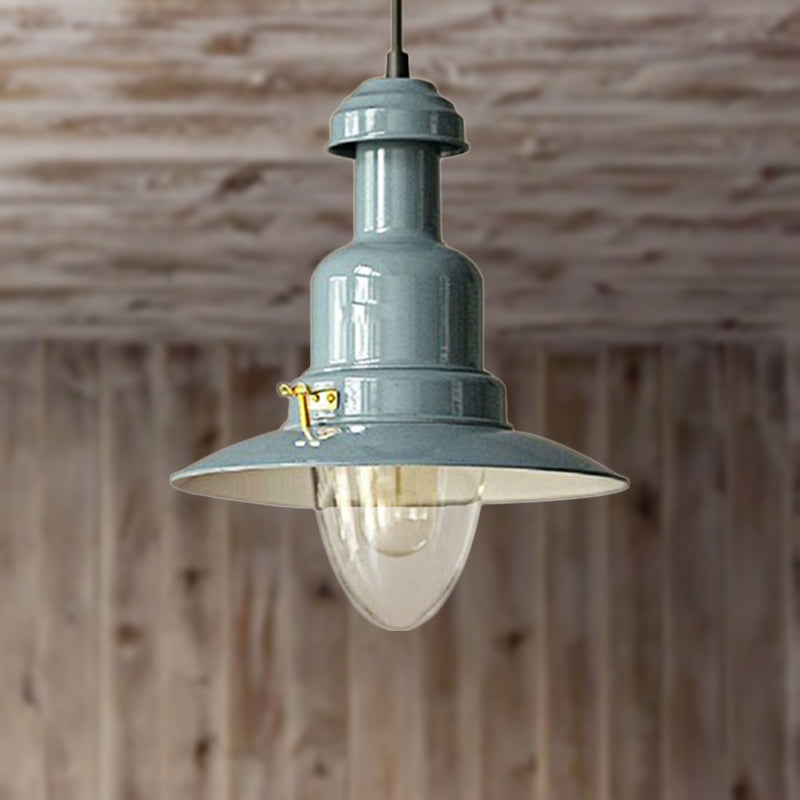 Industrial Stylish Saucer Ceiling Fixture 1 Light Metallic Pendant Lighting in Blue/Sky Blue/Yellow for Living Room Clearhalo 'Ceiling Lights' 'Modern Pendants' 'Modern' 'Pendant Lights' 'Pendants' Lighting' 250436