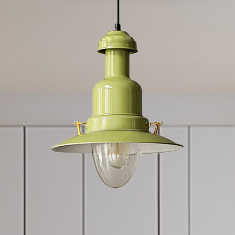 Industrial Stylish Saucer Ceiling Fixture 1 Light Metallic Pendant Lighting in Blue/Sky Blue/Yellow for Living Room Yellow Clearhalo 'Ceiling Lights' 'Modern Pendants' 'Modern' 'Pendant Lights' 'Pendants' Lighting' 250437