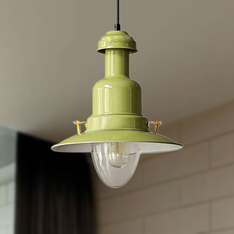 Industrial Stylish Saucer Ceiling Fixture 1 Light Metallic Pendant Lighting in Blue/Sky Blue/Yellow for Living Room Clearhalo 'Ceiling Lights' 'Modern Pendants' 'Modern' 'Pendant Lights' 'Pendants' Lighting' 250438