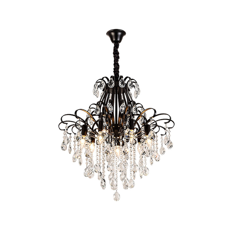 Teardrop Crystal Chandelier Light Vintage 3/7 Lights Black Ceiling Hanging Fixture with Curved Arms Clearhalo 'Ceiling Lights' 'Chandeliers' 'Modern Chandeliers' 'Modern' Lighting' 250441