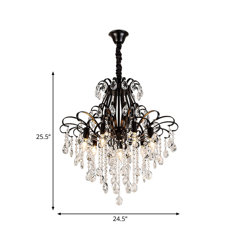 Teardrop Crystal Chandelier Light Vintage 3/7 Lights Black Ceiling Hanging Fixture with Curved Arms Clearhalo 'Ceiling Lights' 'Chandeliers' 'Modern Chandeliers' 'Modern' Lighting' 250442