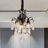 Teardrop Crystal Chandelier Light Vintage 3/7 Lights Black Ceiling Hanging Fixture with Curved Arms Clearhalo 'Ceiling Lights' 'Chandeliers' 'Modern Chandeliers' 'Modern' Lighting' 250445