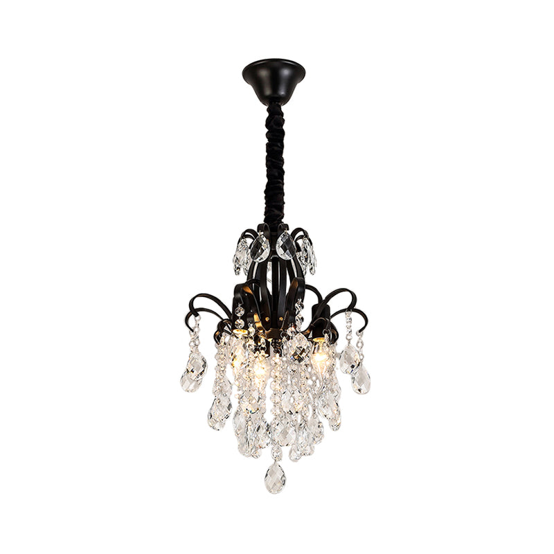 Teardrop Crystal Chandelier Light Vintage 3/7 Lights Black Ceiling Hanging Fixture with Curved Arms Clearhalo 'Ceiling Lights' 'Chandeliers' 'Modern Chandeliers' 'Modern' Lighting' 250446