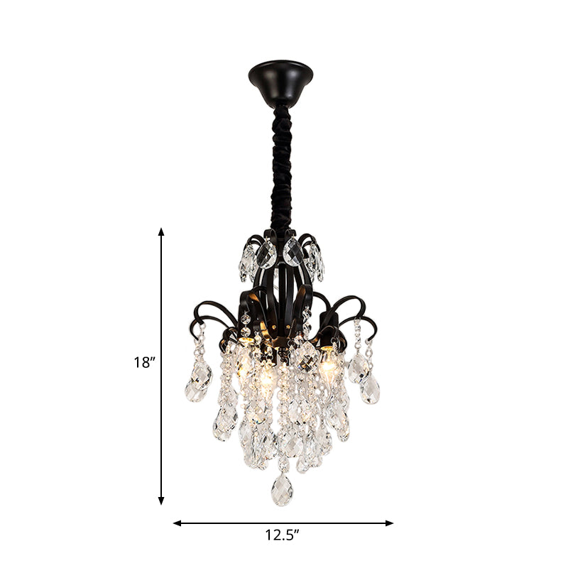 Teardrop Crystal Chandelier Light Vintage 3/7 Lights Black Ceiling Hanging Fixture with Curved Arms Clearhalo 'Ceiling Lights' 'Chandeliers' 'Modern Chandeliers' 'Modern' Lighting' 250447