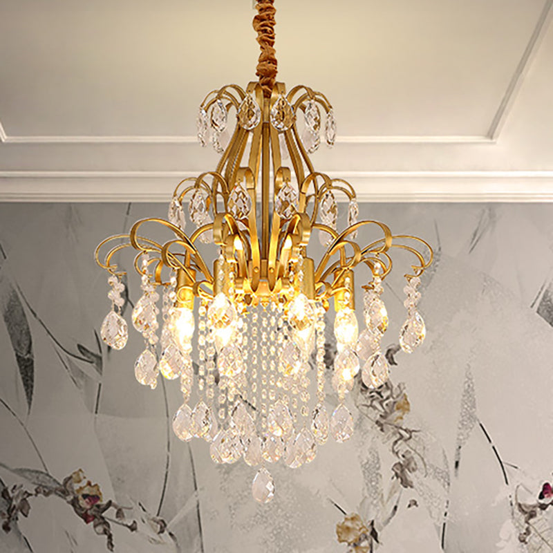 Gold Curved Arm Suspension Light Modern 3/7 Lights Crystal Drip Chandelier Light Fixture for Living Room Clearhalo 'Ceiling Lights' 'Chandeliers' Lighting' options 250449