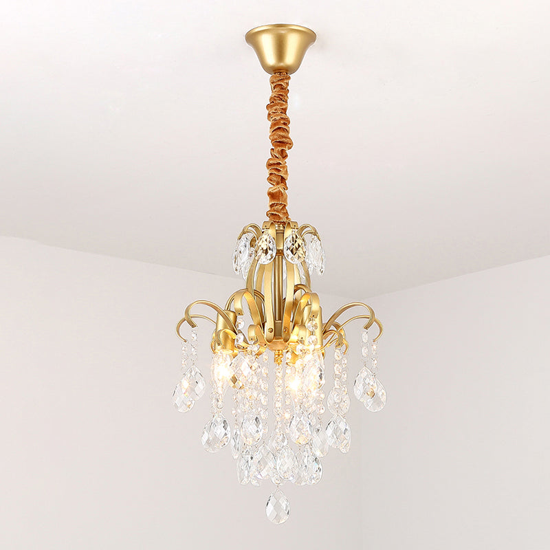 Gold Curved Arm Suspension Light Modern 3/7 Lights Crystal Drip Chandelier Light Fixture for Living Room Clearhalo 'Ceiling Lights' 'Chandeliers' Lighting' options 250451