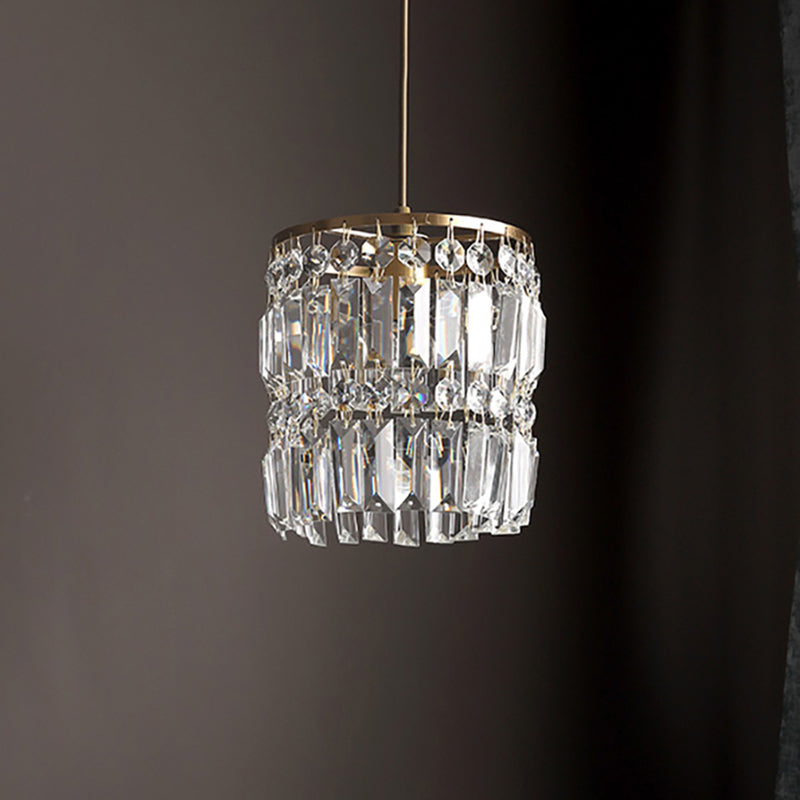 2 Tiers Drum Chandelier Light Modern Crystal 1 Light Gold Hanging Light Kit for Bedroom Gold Clearhalo 'Ceiling Lights' 'Modern Pendants' 'Modern' 'Pendant Lights' 'Pendants' Lighting' 250459