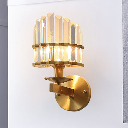 K9 Crystal Wall Sconce Lamp Contemporary Style Metal 1 Light Black/Brass Finish Wall Light Fixture for Living Room Brass Clearhalo 'Modern wall lights' 'Modern' 'Wall Lamps & Sconces' 'Wall Lights' Lighting' 250485