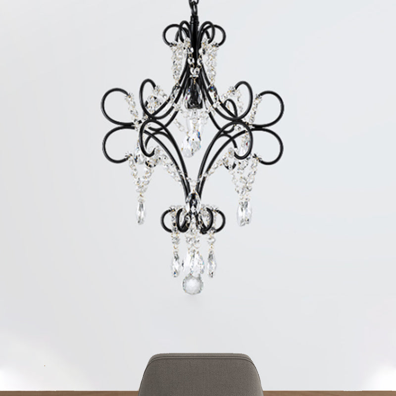 Curve Arm Pendant Light Antique Iron 1 Light Black Hanging Ceiling Light with Crystal Accent Clearhalo 'Ceiling Lights' 'Modern Pendants' 'Modern' 'Pendant Lights' 'Pendants' Lighting' 250501