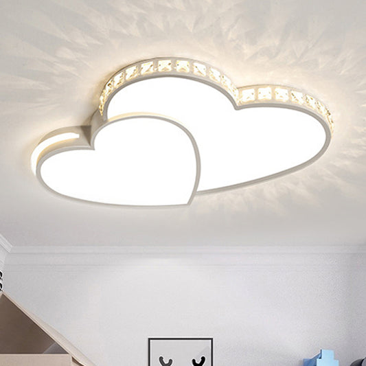 Acrylic Double Heart Flush Ceiling Light with Sparkle Crystal Romantic LED Ceiling Lamp in White for Bathroom Clearhalo 'Ceiling Lights' 'Close To Ceiling Lights' 'Close to ceiling' 'Flush mount' Lighting' 250503