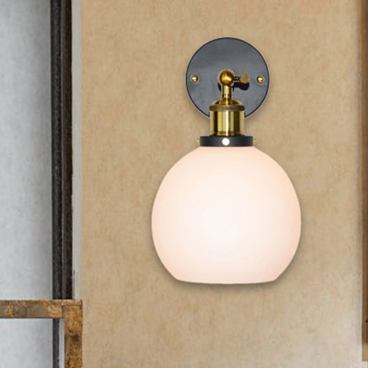Bubble White Glass Wall Hanging Light Industrial Single Bulb Bedroom Sconce Lamp in Brass White Clearhalo 'Cast Iron' 'Glass' 'Industrial' 'Modern wall lights' 'Modern' 'Tiffany' 'Traditional wall lights' 'Wall Lamps & Sconces' 'Wall Lights' Lighting' 250546