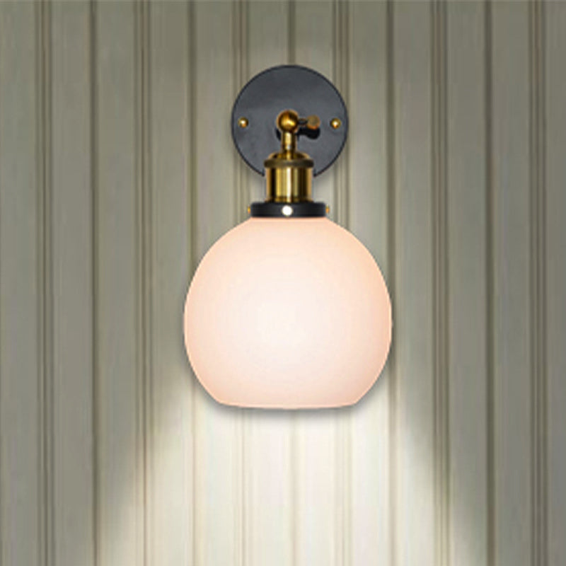 Bubble White Glass Wall Hanging Light Industrial Single Bulb Bedroom Sconce Lamp in Brass Clearhalo 'Cast Iron' 'Glass' 'Industrial' 'Modern wall lights' 'Modern' 'Tiffany' 'Traditional wall lights' 'Wall Lamps & Sconces' 'Wall Lights' Lighting' 250547