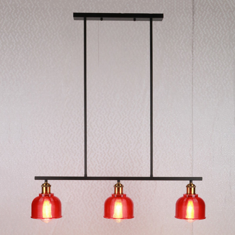 Black 3-Light Pendant Lighting Industrial Red/Yellow/Blue Glass Bowl Island Lamp Red Clearhalo 'Ceiling Lights' 'Island Lights' Lighting' 250564