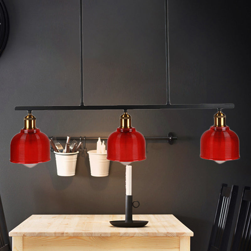 Black 3-Light Pendant Lighting Industrial Red/Yellow/Blue Glass Bowl Island Lamp Clearhalo 'Ceiling Lights' 'Island Lights' Lighting' 250565