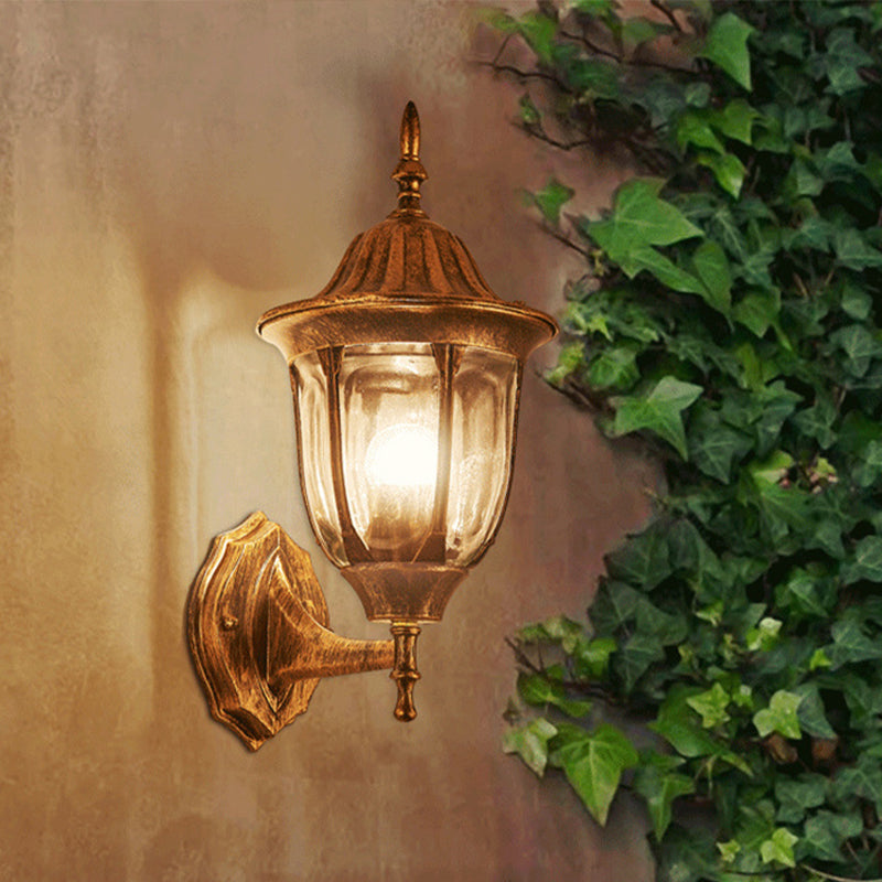 Kerosene Outdoor Wall Light Fixture Industrial Clear Glass 1 Light Rust Sconce Lamp Clearhalo 'Cast Iron' 'Glass' 'Industrial wall lights' 'Industrial' 'Middle century wall lights' 'Modern' 'Tiffany' 'Traditional wall lights' 'Wall Lamps & Sconces' 'Wall Lights' Lighting' 250569