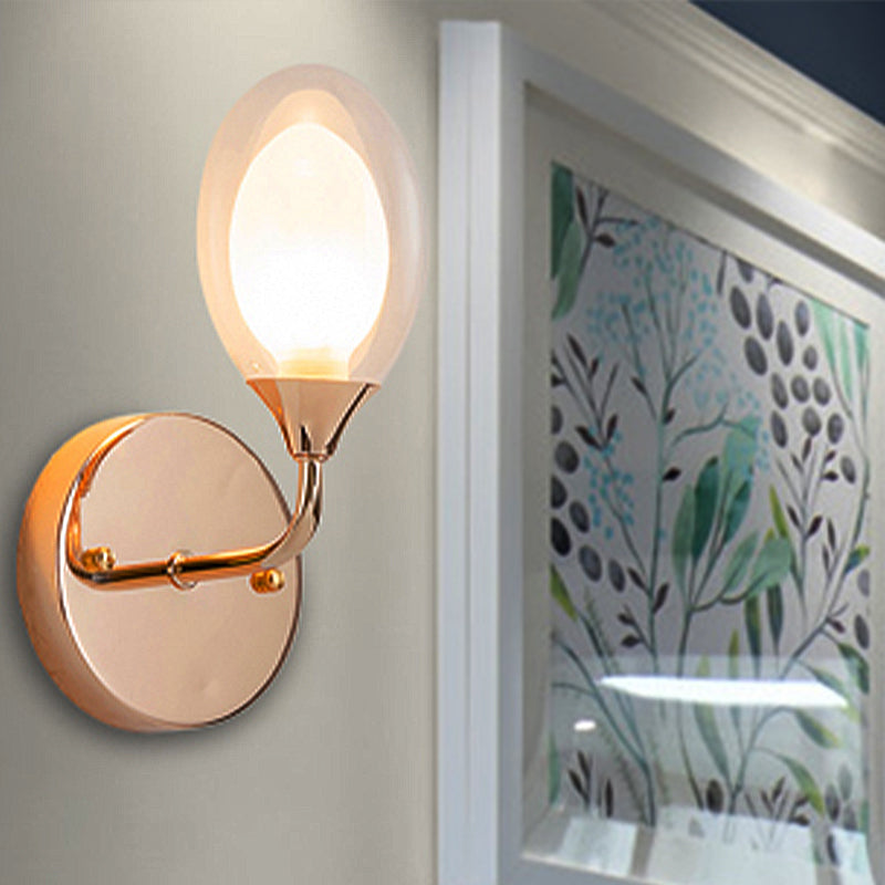 One Bulb Wall Light with Oval Shade Clear Glass Modern Bedroom Sconce Lighting Fixture Clear Clearhalo 'Cast Iron' 'Glass' 'Industrial' 'Modern wall lights' 'Modern' 'Tiffany' 'Traditional wall lights' 'Wall Lamps & Sconces' 'Wall Lights' Lighting' 250579