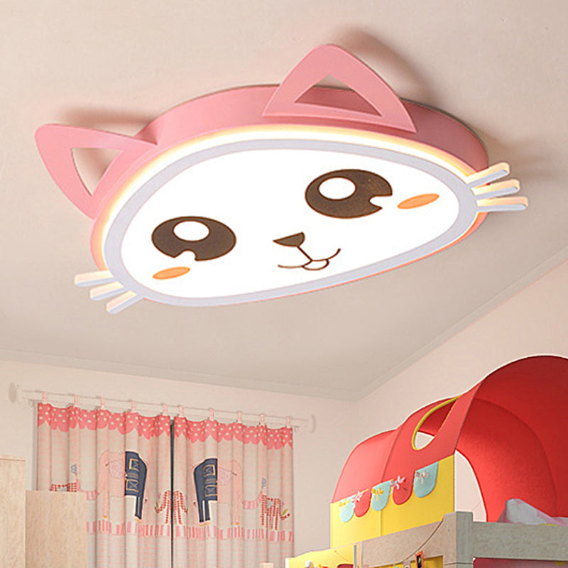 Girls Bedroom Naughty Kitten Ceiling Light Acrylic Cartoon LED Ceiling Lamp in Pink Pink Clearhalo 'Ceiling Lights' 'Close To Ceiling Lights' 'Close to ceiling' 'Flush mount' Lighting' 250603