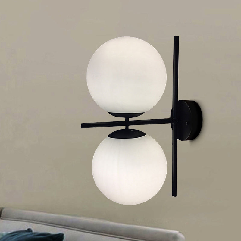 Black Spherical Wall Lighting Modern Opal Glass 1 Light Living Room Sconce Light Fixture White Clearhalo 'Cast Iron' 'Glass' 'Industrial' 'Modern wall lights' 'Modern' 'Tiffany' 'Traditional wall lights' 'Wall Lamps & Sconces' 'Wall Lights' Lighting' 250628