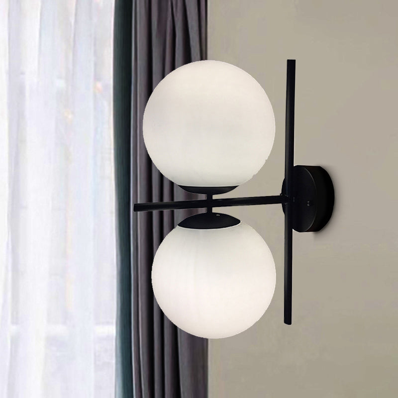 Black Spherical Wall Lighting Modern Opal Glass 1 Light Living Room Sconce Light Fixture Clearhalo 'Cast Iron' 'Glass' 'Industrial' 'Modern wall lights' 'Modern' 'Tiffany' 'Traditional wall lights' 'Wall Lamps & Sconces' 'Wall Lights' Lighting' 250629