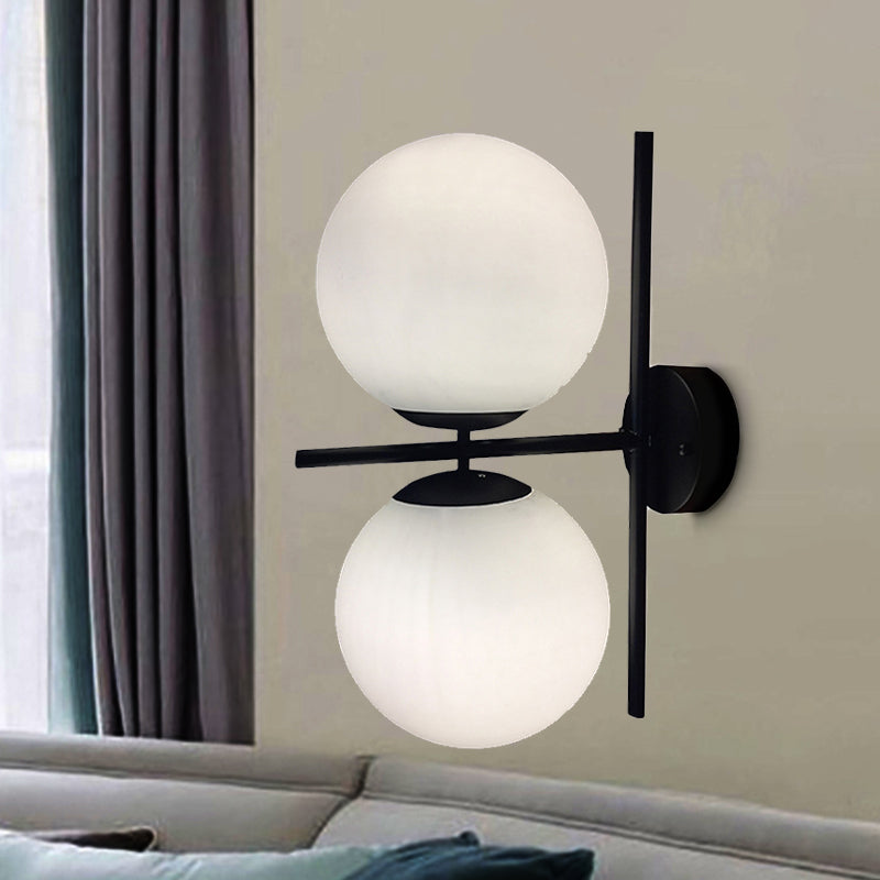 Black Spherical Wall Lighting Modern Opal Glass 1 Light Living Room Sconce Light Fixture Clearhalo 'Cast Iron' 'Glass' 'Industrial' 'Modern wall lights' 'Modern' 'Tiffany' 'Traditional wall lights' 'Wall Lamps & Sconces' 'Wall Lights' Lighting' 250630