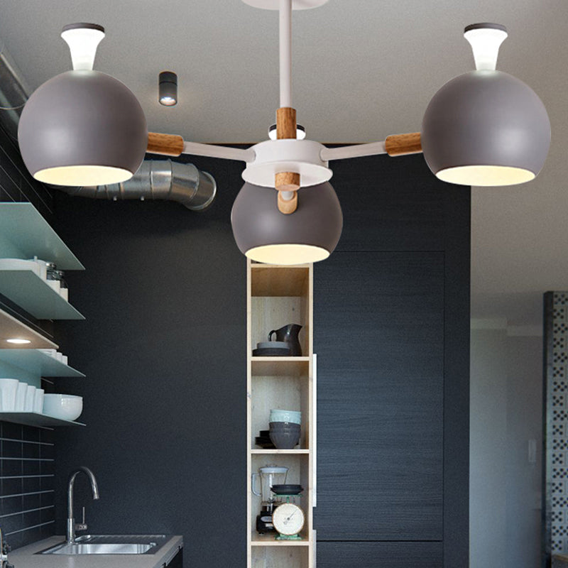 Macaron Modern Globe Chandelier Three Lights Metal Hanging Light for Dining Table Clearhalo 'Ceiling Lights' 'Chandeliers' Lighting' options 250641