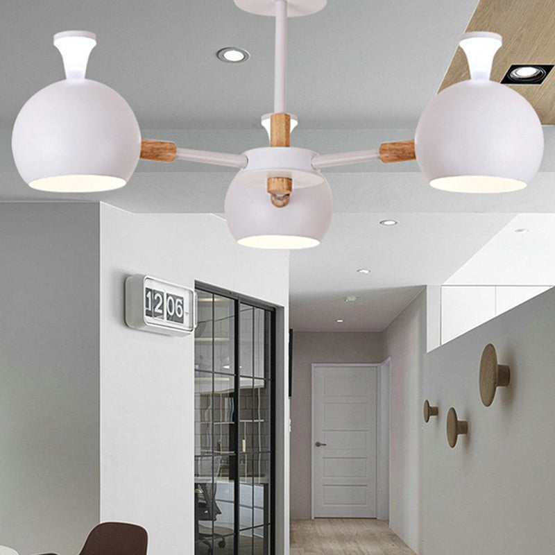 Macaron Modern Globe Chandelier Three Lights Metal Hanging Light for Dining Table Clearhalo 'Ceiling Lights' 'Chandeliers' Lighting' options 250644